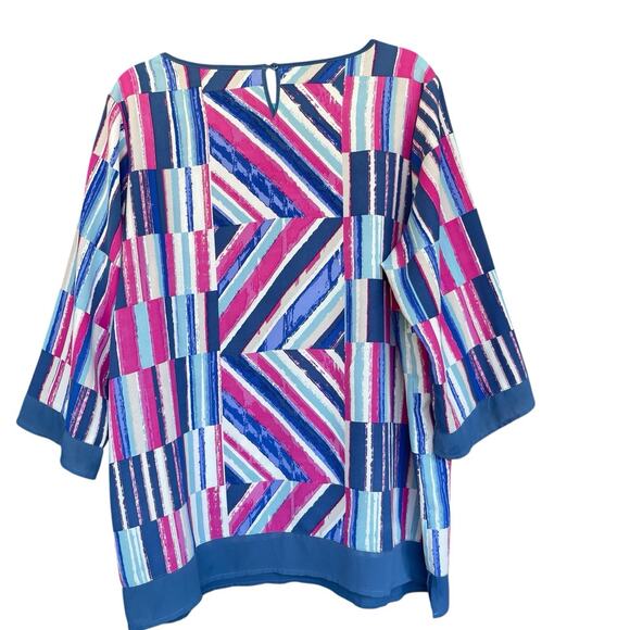 QVC Bob Mackie Blouse Womens Plus Size 1X Abstract Striped 3/4 Sleeve Artsy - Picture 2 of 10